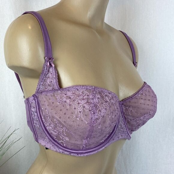 Victoria’s Secret Lavender Sheer Unlined Underwire Lace Balconette Bra 36DD - Picture 2 of 5
